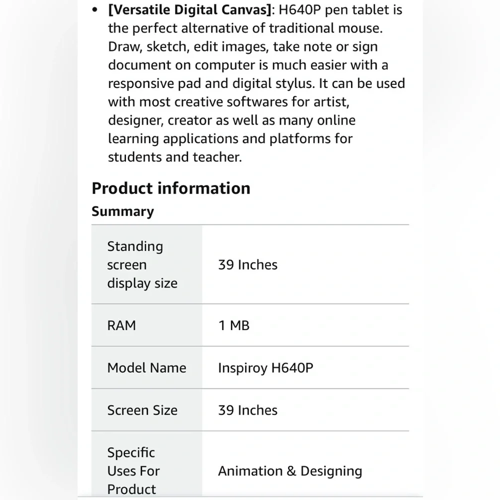 HUION Inspiroy H640P Drawing Tablet with Battery-Free Stylus USED ONCE